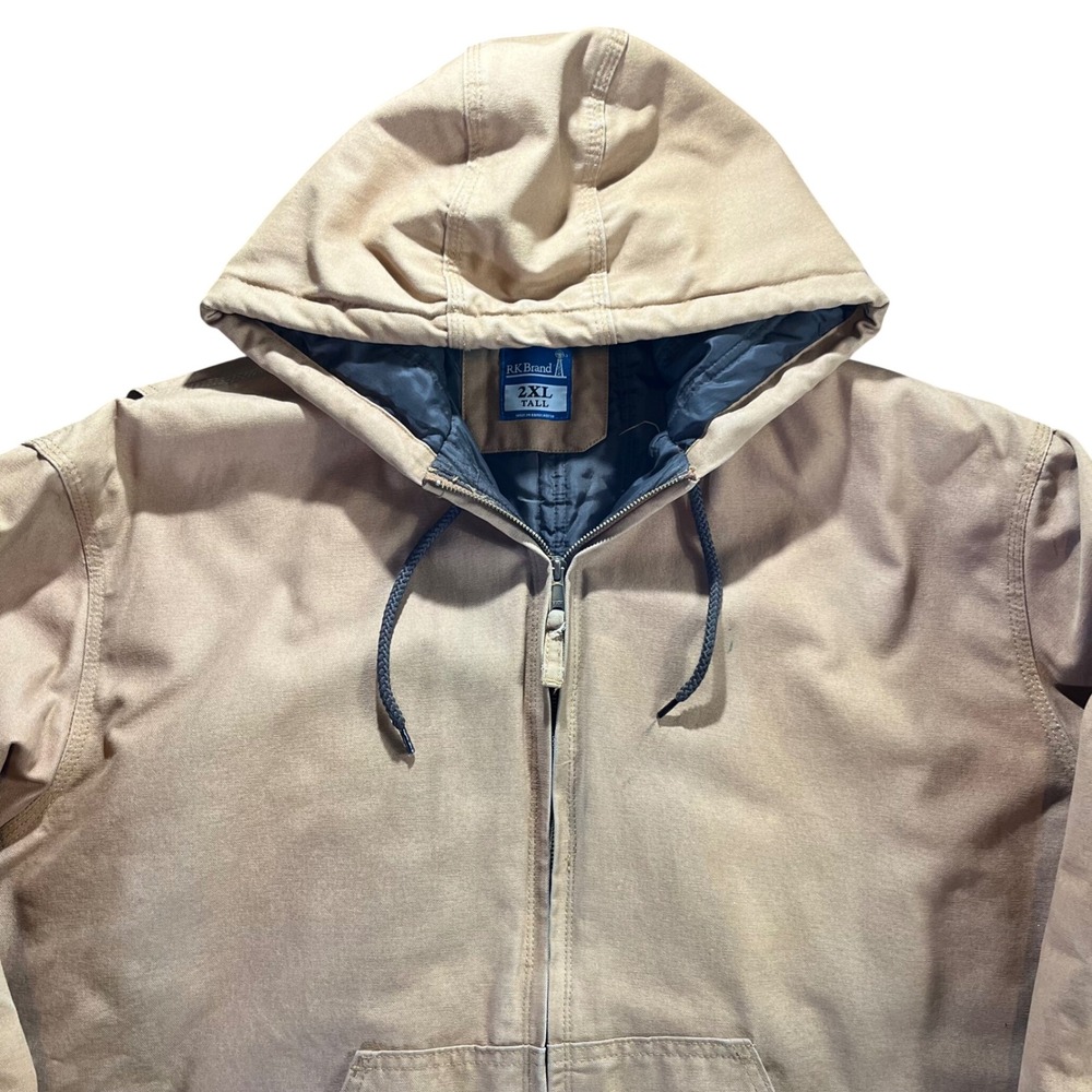 RK Brand Mens 2XL Tall‎ Tan Canvas Hooded Work Jacket Quilted Lined RKMJ29BD